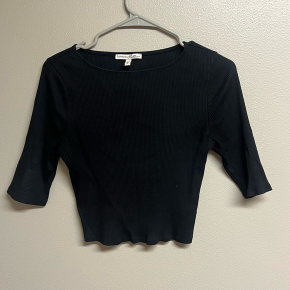Express Black Ribbed 3/4 sleeve Crop Top - Picture 1 of 6
